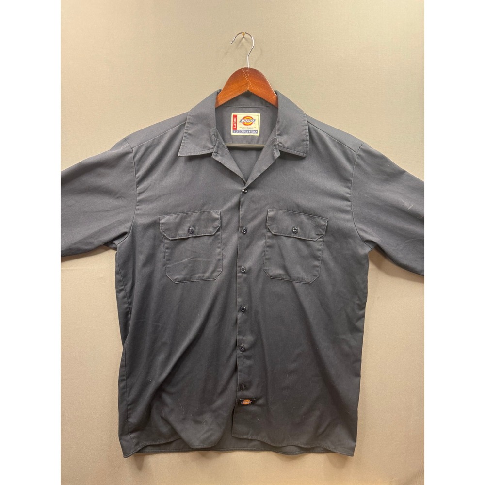 Dickies Work Shirt Mens Navy Blue Long Sleeve Button Up Utility Large